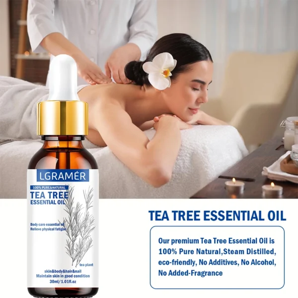 Huile essentielle d'arbre à thé, aromathérapie, diffuseur, humidificateur, massage musculaire, 30ml – Image 3